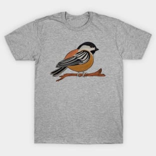 Primitive Chickadee Bird on Branch T-Shirt